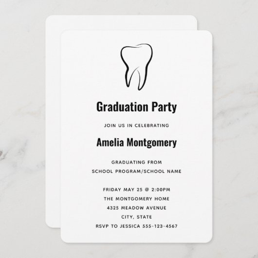 歯科用歯の医学的グラフィック卒業 招待状 (正面/裏面)
