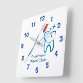 歯科用歯ブラシ🦷青スタイリッシュ歯科おもしろい スクエア壁時計 (傾斜)