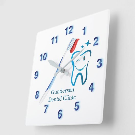 歯科用歯ブラシ🦷青スタイリッシュ歯科おもしろい スクエア壁時計 (傾斜)