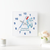 歯科用歯ブラシ🦷青スタイリッシュ歯科おもしろい スクエア壁時計 (ホーム)