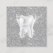 歯科用歯モダン銀グリッター歯科診療所 スクエア名刺 (正面)