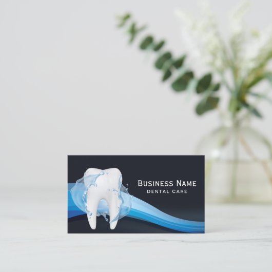 歯科用歯水スプラッシュモダンネイビーブルー歯科医 予約カード (スタンド正面)