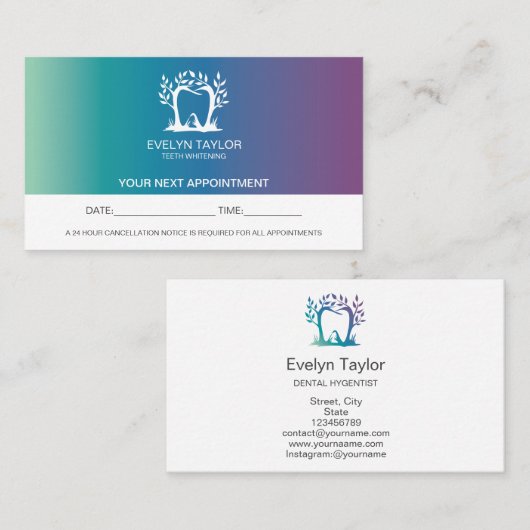 歯科用歯科医院歯のホワイトニングアポイントメント 名刺 (正面/裏面)
