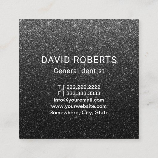 歯科用金属歯のロゴ黒グリッター歯科 スクエア名刺 (裏面)