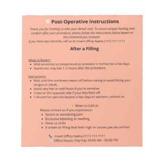 歯科用POST OPインストラクションメモ帳（充填中） ノートパッド