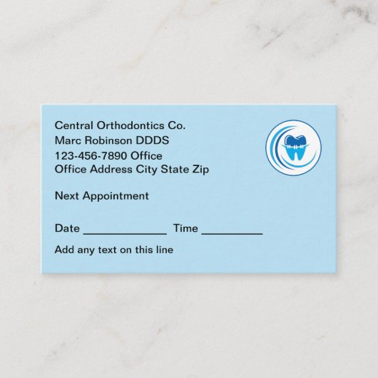 歯科矯正医アポイントメントの名刺（一括） 予約カード (正面)