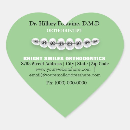 歯科矯正医歯医者の括弧付きシール ハートシール (正面)