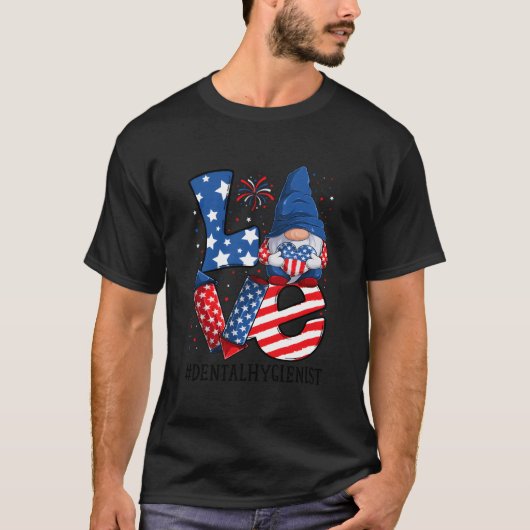 歯科衛生士が好きな７月４日グノームアメリカ愛国心 Tシャツ (正面)