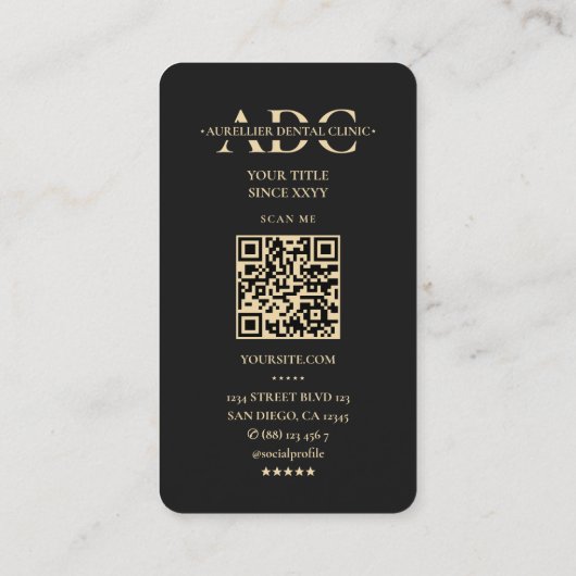 歯科衛生士の歯科医歯科矯正医モダンブラック 名刺 (裏面)