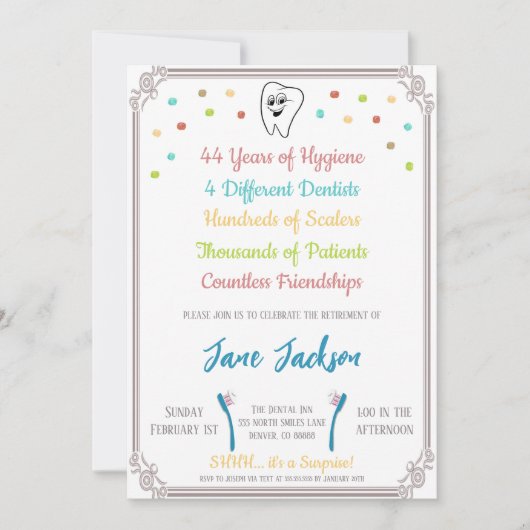 歯科衛生士の退職お祝い 招待状 (正面)