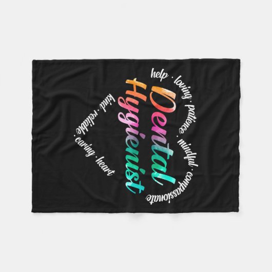 歯科衛生士ハート用ワードクラウド水彩 フリースブランケット (正面(横))