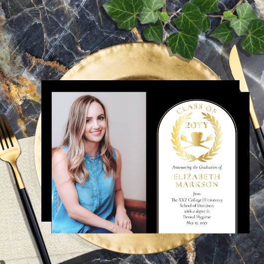 歯科衛生士フォトグラードアナウンスメントゴールドフォイル 箔招待状