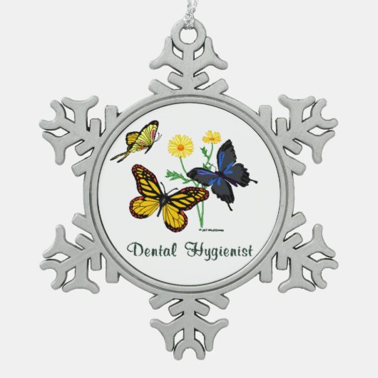 歯科衛生士蝶 スノーフレークピューターオーナメント (正面)