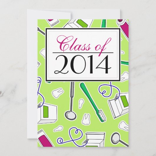 歯科衛生士/歯学部の卒業の緑 招待状 (正面)