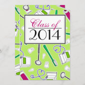 歯科衛生士/歯学部の卒業の緑 招待状 (正面/裏面)