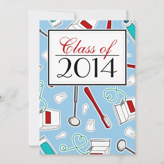 歯科衛生士/歯学部の卒業-青 招待状 (正面)