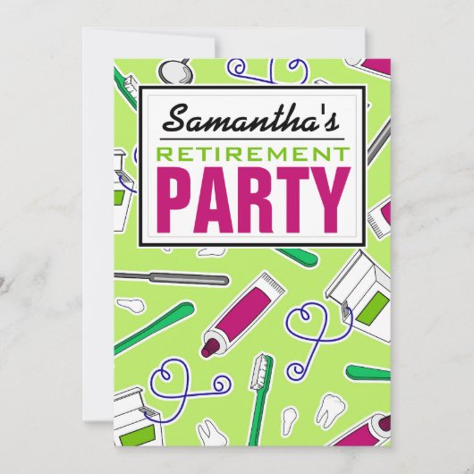 歯科衛生士/歯科医の退職パーティーの緑 招待状 (正面)