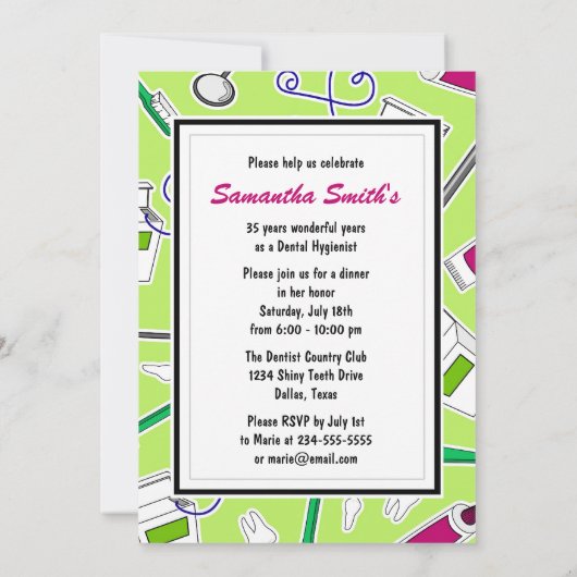 歯科衛生士/歯科医の退職パーティーの緑 招待状 (裏面)