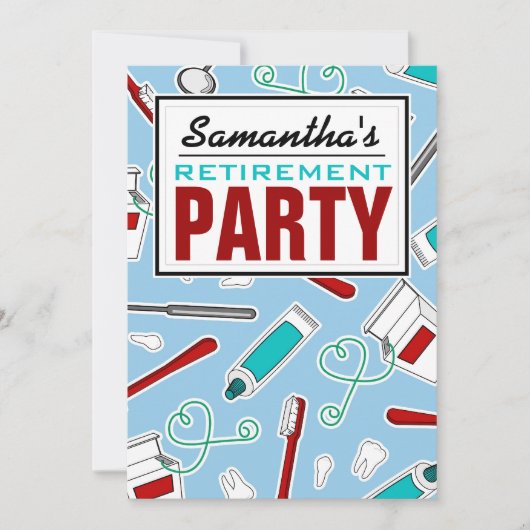 歯科衛生士/歯科医の退職パーティー-青 招待状 (正面)