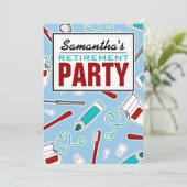 歯科衛生士/歯科医の退職パーティー-青 招待状 (スタンド正面)