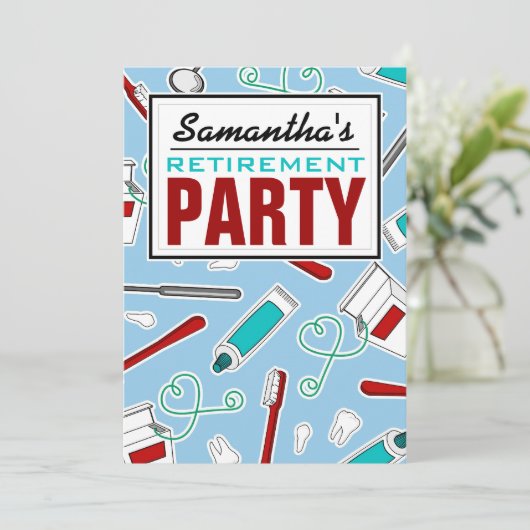 歯科衛生士/歯科医の退職パーティー-青 招待状 (スタンド正面)