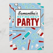 歯科衛生士/歯科医の退職パーティー-青 招待状 (正面/裏面)