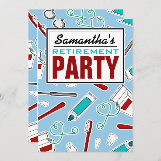 歯科衛生士/歯科医の退職パーティー-青 招待状 (正面/裏面)