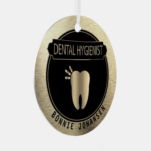 歯科🦷衛生士 – 黒と金ゴールド メタルオーナメント (正面右)