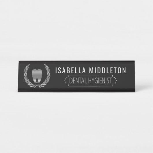 歯科衛生士-黒と銀 デスクネームプレート (正面)