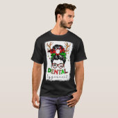 歯科衛生士Messy Bun Leopard Plaid Christmtas Tシャツ (正面フル)