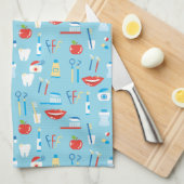 歯科青いパターン キッチンタオル (四つ折り)