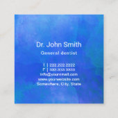 歯科3D歯の青い水彩画の歯科医 スクエア名刺 (裏面)