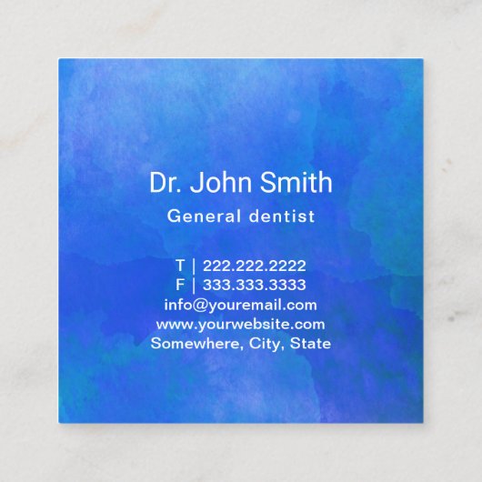 歯科3D歯の青い水彩画の歯科医 スクエア名刺 (裏面)