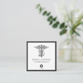 歯科|ミニマリストブラック|グレ縁どー スクエア名刺 (スタンド正面)