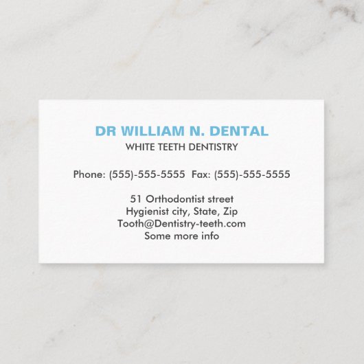 歯科、歯のロゴ付き歯科用ブルー名刺 名刺 (裏面)