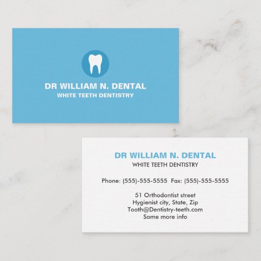 歯科、歯のロゴ付き歯科用ブルー名刺 名刺 (正面/裏面)