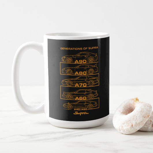 歴代スープラのシルエットオリジナルデザイン コーヒーマグカップ (ドーナツ)
