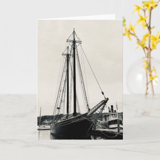 歴史にセーリング背の高い船の写真グリーティングカード カード (黄色い花)