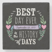 歴史の最も最高のな日、黒板の結婚式の日付 ストーンコースター (正面)