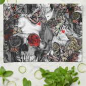 歴史の繰り返し、ばら色のスカルパターン キッチンタオル (折り畳み)