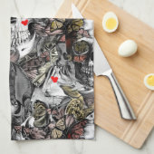 歴史の繰り返し、ばら色のスカルパターン キッチンタオル (四つ折り)