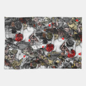 歴史の繰り返し、ばら色のスカルパターン キッチンタオル (横)