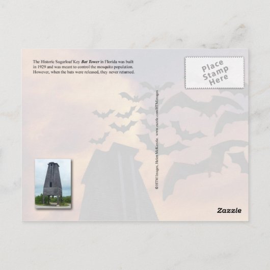 歴史的こうもりタワー，シュガローフ鍵，フロリダ ポストカード (裏面)
