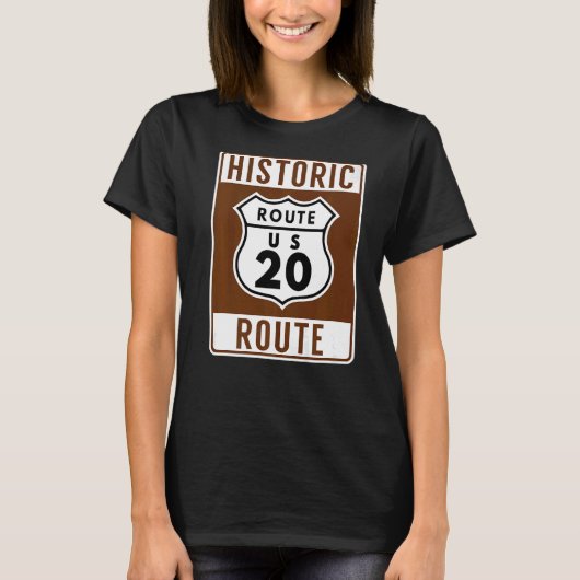 歴史的なアメリカのルート20アメリカ最長の高速道路 Tシャツ (正面)