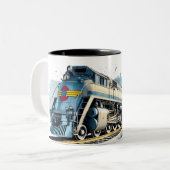 歴史的なブルー蒸気機関車 ツートーンマグカップ (正面左)