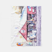 歴史的なルート66のアリゾナの雑貨店の水彩画 フリースブランケット (正面)