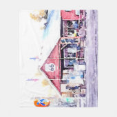 歴史的なルート66のアリゾナの雑貨店の水彩画 フリースブランケット (正面)