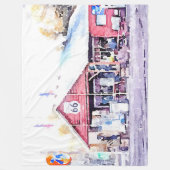 歴史的なルート66のアリゾナの雑貨店の水彩画 フリースブランケット (正面)