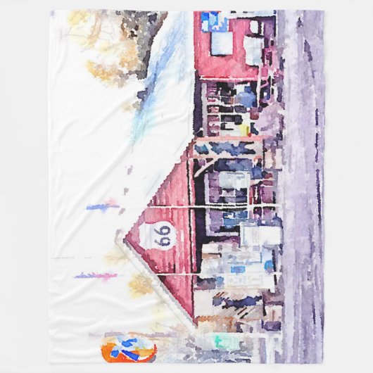 歴史的なルート66のアリゾナの雑貨店の水彩画 フリースブランケット (正面)