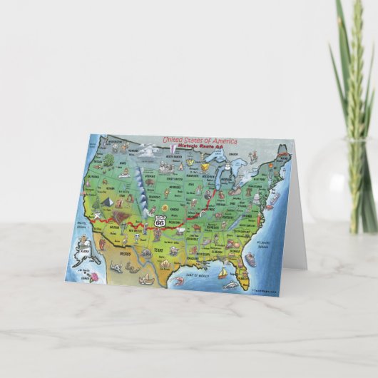 歴史的なルート66の漫画の地図 カード (正面)